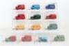 Thirteen repainted Dinky Delivery vans