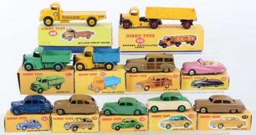 Eleven repainted Dinky trucks and cars