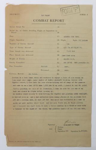 WW2 Polish RAF Combat Report October 5th 1940