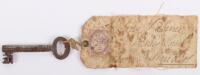 Unusual Victorian Key and Linen Address Label Belonging to Lady Palmer, Dorney Court, Windsor