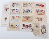 Grouping of WW1 Period Embroidered Postcards / Greeting Cards