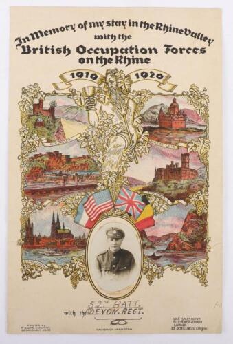 Coloured Printed Scroll "In Memory of my stay in the Rheine Calley with the British Occupation Forces on the Rhine 1919-1920