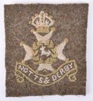 Great War Notts & Derby Regiment Cloth Formation Sign