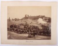 Excellent Original Sepia Photograph of Jhansi Fort Showing British Troops on Artillery Practice