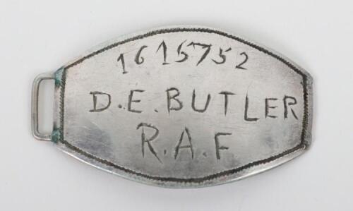 Identity Disc of Flight Sergeant Douglas Edward Butler 34 Squadron Killed 10th September 1945