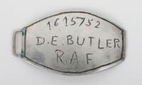 Identity Disc of Flight Sergeant Douglas Edward Butler 34 Squadron Killed 10th September 1945