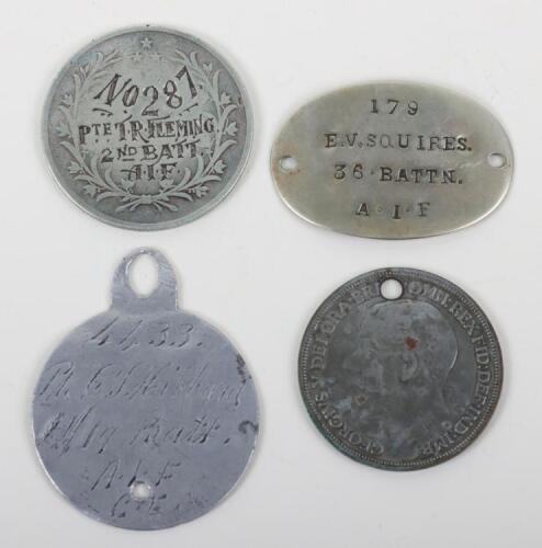 4x WW1 Australian Imperial Forces (A.I.F) Identity Discs