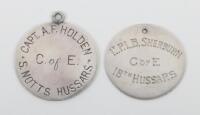 2x WW1 British Officers Identity Discs of Hussars Interest