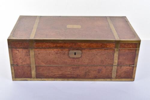 ^ A good early Victorian burr oak, brass mounted and rosewood lined writing slope