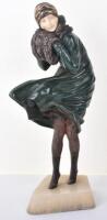 ^ Art Deco cold-painted and patinated bronze figure ‘The Squall’ c.1930, stamped ‘Chiparus’ and ‘Etling Paris’