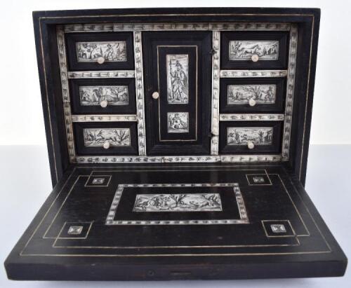 ^ Ebonised wooden table cabinet, probably late 17th century
