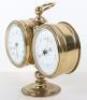 A late 19th century brass desk combination barometer and clock - 3