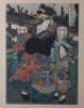 Three 19th century Japanese woodblock prints, in the style of Kunisada, - 2