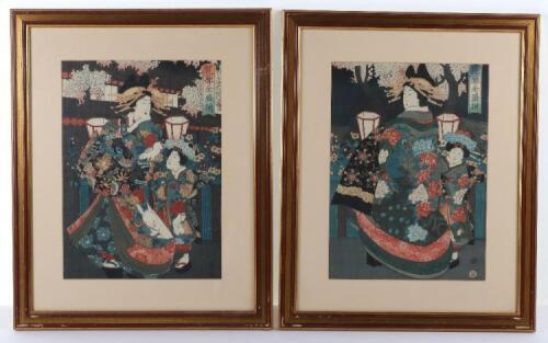 Two 19th century Japanese woodblock prints, in the style of Kunisada