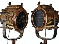 A superb and large pair of mid 20th century brass and metal naval signalling lamps on stands