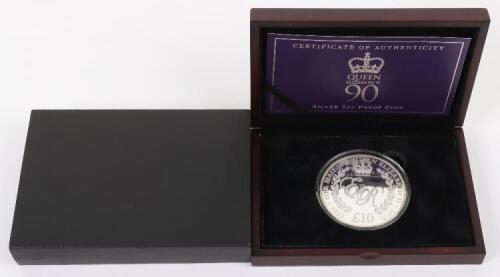 90th Birthday Ten Pounds silver five ounce coin, (.999)