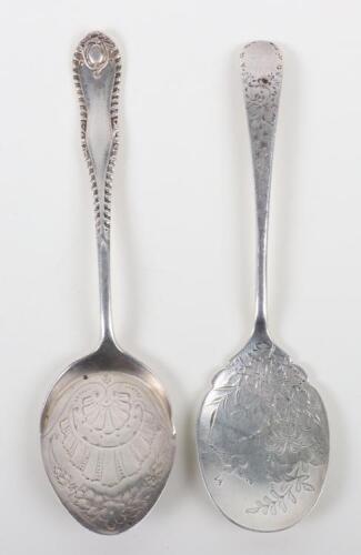 Two bowl decorated silver spoons