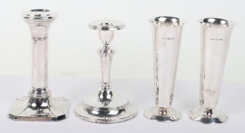 A pair of 1960&rsquo;s silver vases, 13cmH 244g