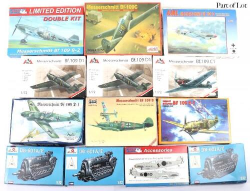 Forty-seven 1:72 scale W.W.II Messerschmitt Bf 109 fighter model kits