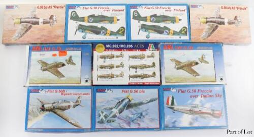 Twenty-four 1:32 and 1:72 scale Italian W.W.II fighter model kits