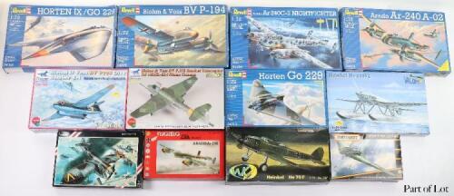 Twenty-nine 1:72 scale Luftwaffe W.W.II fighter model kit