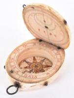 ^ Very rare oval ivory diptych combined pocket compass, sundial and brass nocturnal dated 1593