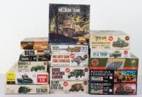 Sixteen various model Armoured vehicle kits