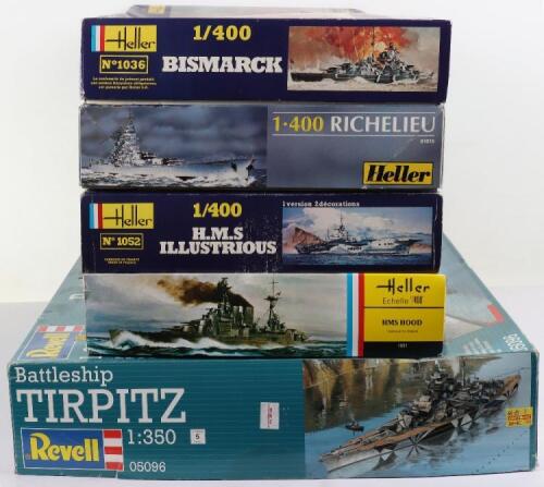 Five Revell/Heller 1:400 scale Naval model kits
