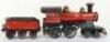 A Gunthermann tinplate 4-4-0 U.S outline floor train clockwork locomotive No.1273 and tender, German circa 1905