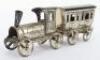 Early Meier pressed tinplate locomotive and carriage penny toy, German circa 1900 - 2