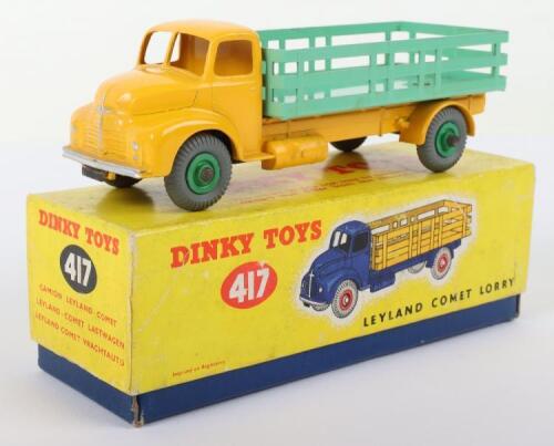 Dinky Toys 417 Leyland Comet Lorry, yellow cab/chassis, pale green stake back