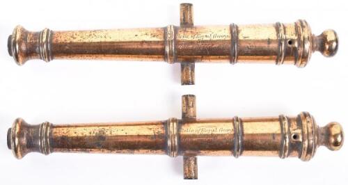 Pair of turned model bronze cannon barrels dated 1840